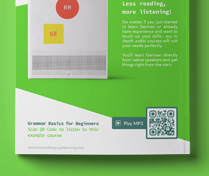The back cover of a textbook with a QR Code that contains a snippet of the book in MP3 format.